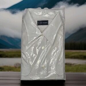 Vintage Men's Van Heusen Button Down Short Sleeve Dress Shirt SZ: 17 TALL NEW